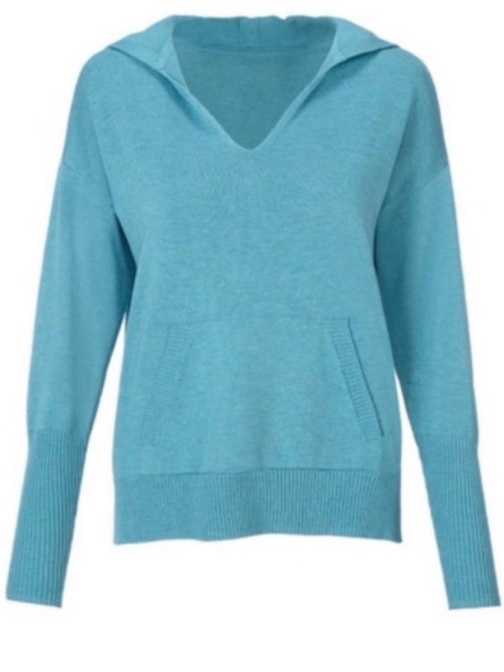 CAbi Teal V-Neck Hooded Sweater